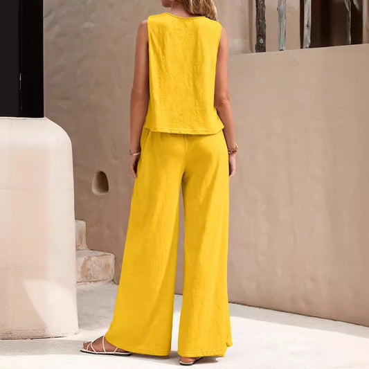 Conjunto de camisa y pantalones holgados de color liso