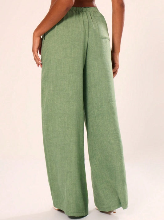 Pantalón con cintura anudada y tacto de lino texturizado