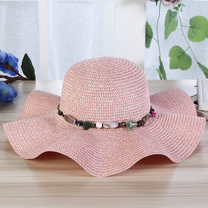Sombrero de paja tejido a mano con piedras para mujer