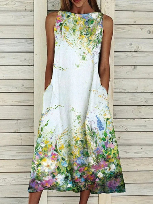 Vestido holgado de corte en A con estampado floral vintage