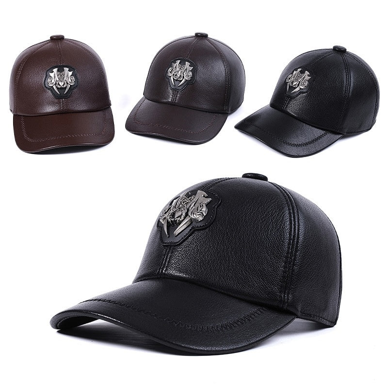 Gorra de piel auténtica para hombre y mujer estilo informal