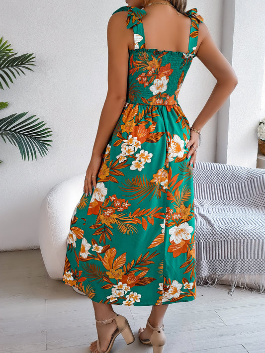 Vestido largo de verano con tirantes y estampado floral para mujer