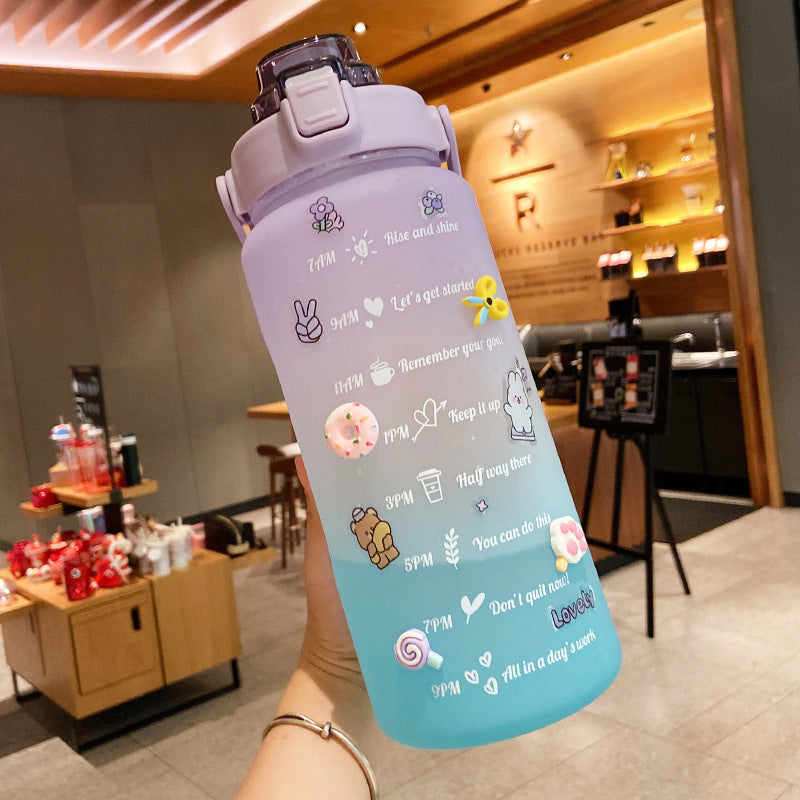 Botella de agua con pajita y pegatinas decorativas 2L