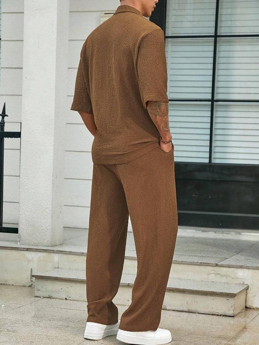Trajes de verano camiseta de manga corta y pantalones rectos holgados para hombre