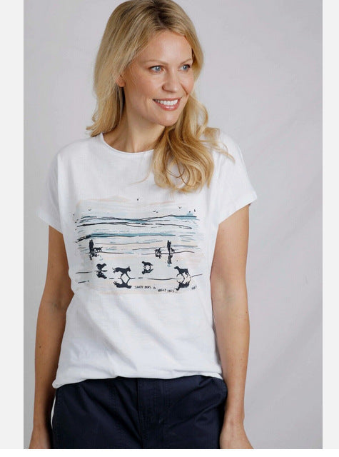 camiseta estampada manga corta con cuello redondo mujer