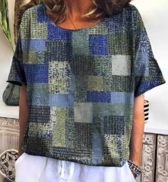 Camisa casual holgada de manga corta estampada para mujer