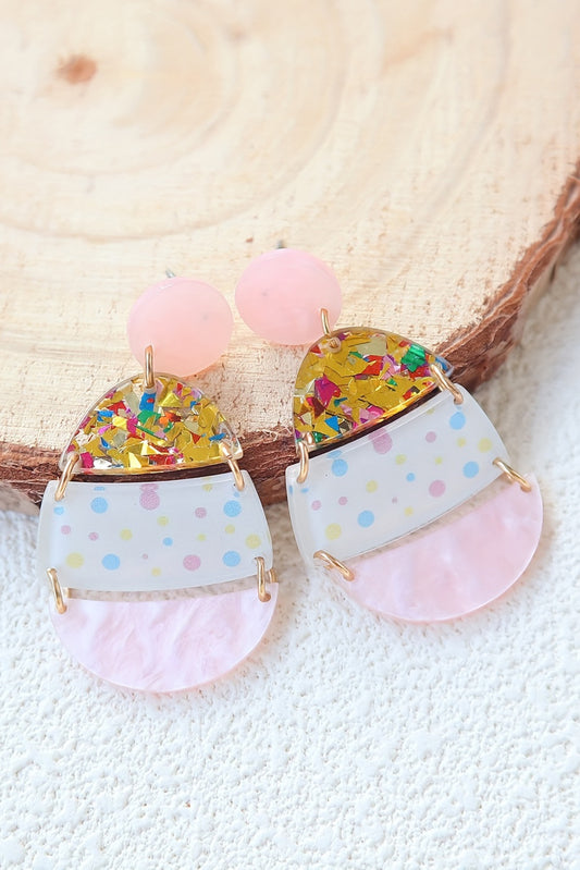 Pendientes colgantes con forma de huevo de Pascua estampados en color rosa