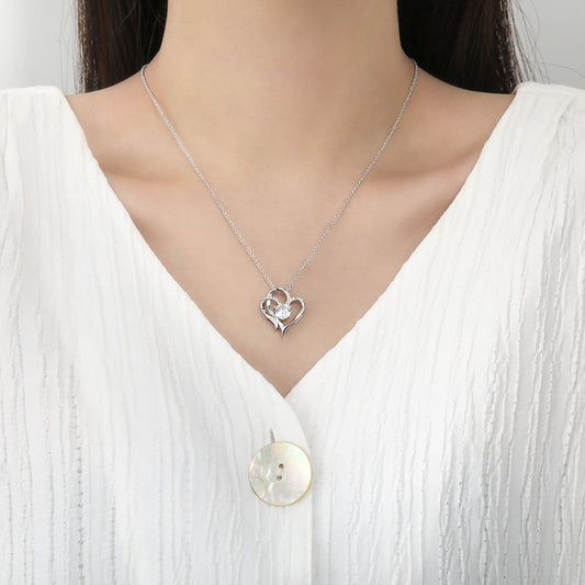 Collar de doble corazón con circonitas y diamantes de imitación