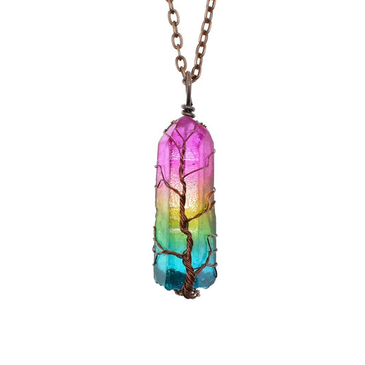 Collar con colgante de árbol de la vida, de cristal y piedra
