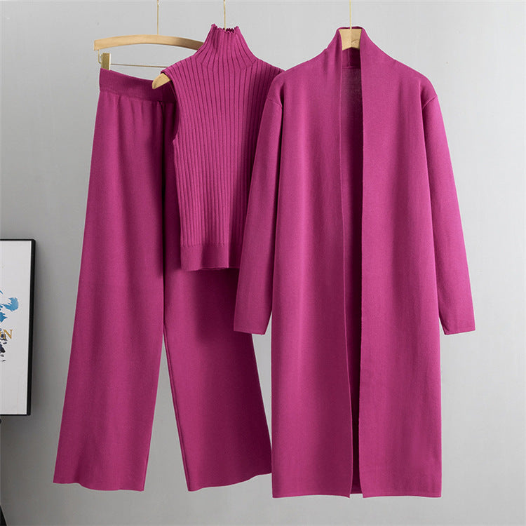 Conjunto de 3 piezas para mujer chaleco sin mangas cárdigan largo y pantalones anchos