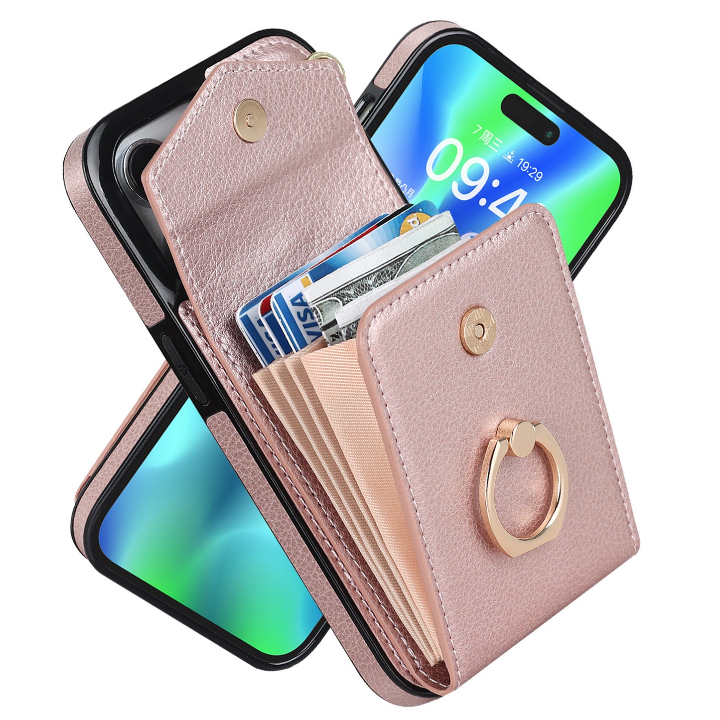 Funda de cuero versátil con ranuras para tarjetas multifuncionales para teléfono
