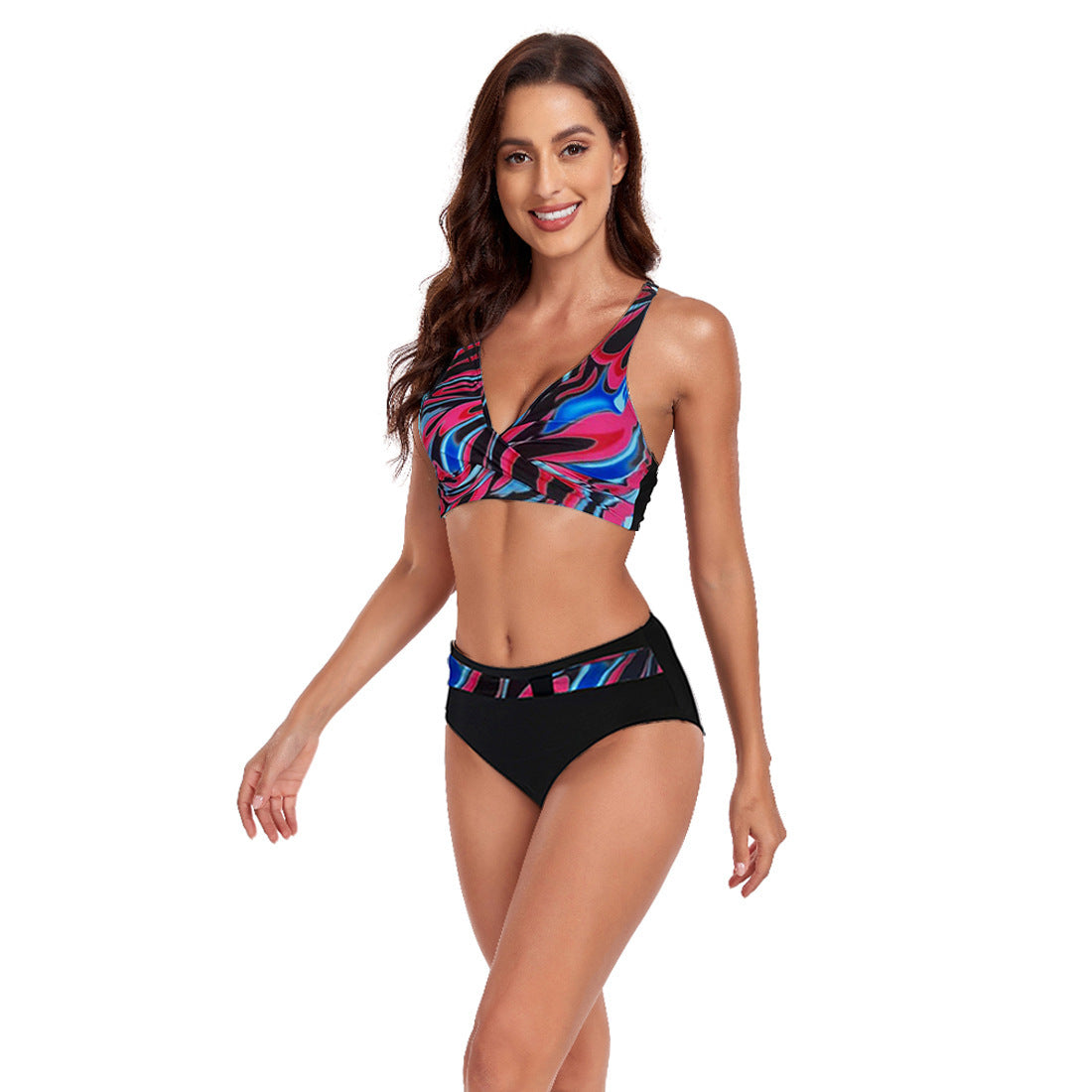 Traje de baño de playa dividido con cuello halter para mujer