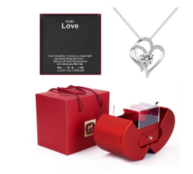 Joyero de moda con forma de manzana roja, regalo de Navidad, collar con rosa eterna para niña