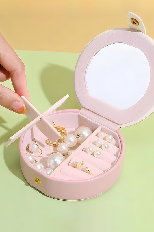 Estuche organizador de joyas rosa claro con espejo