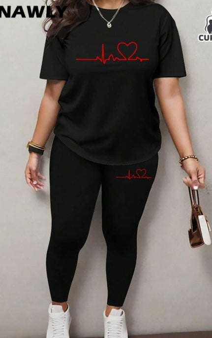 Conjunto de camiseta y leggings de cuello redondo estampados para mujer