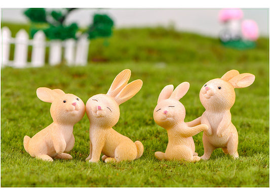 Microadornos paisajísticos para jardinería conjunto de conejos de plástico