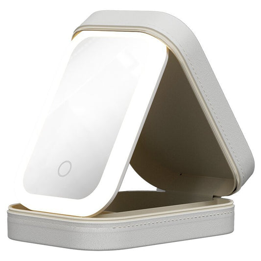 Caja de almacenamiento de maquillaje con espejo de luz LED