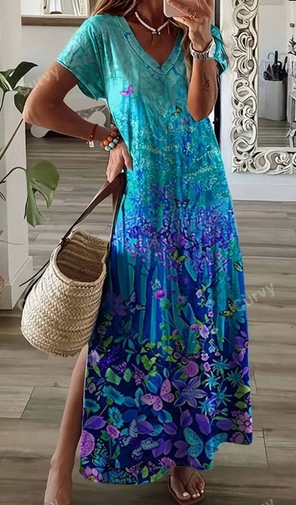 Vestido manga corta estampado con bolsillos