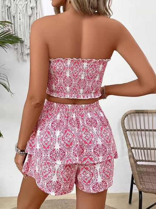 Conjunto de 2 piezas con dobladillo y estampado floral