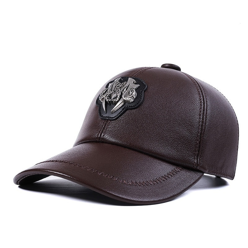 Gorra de piel auténtica para hombre y mujer estilo informal