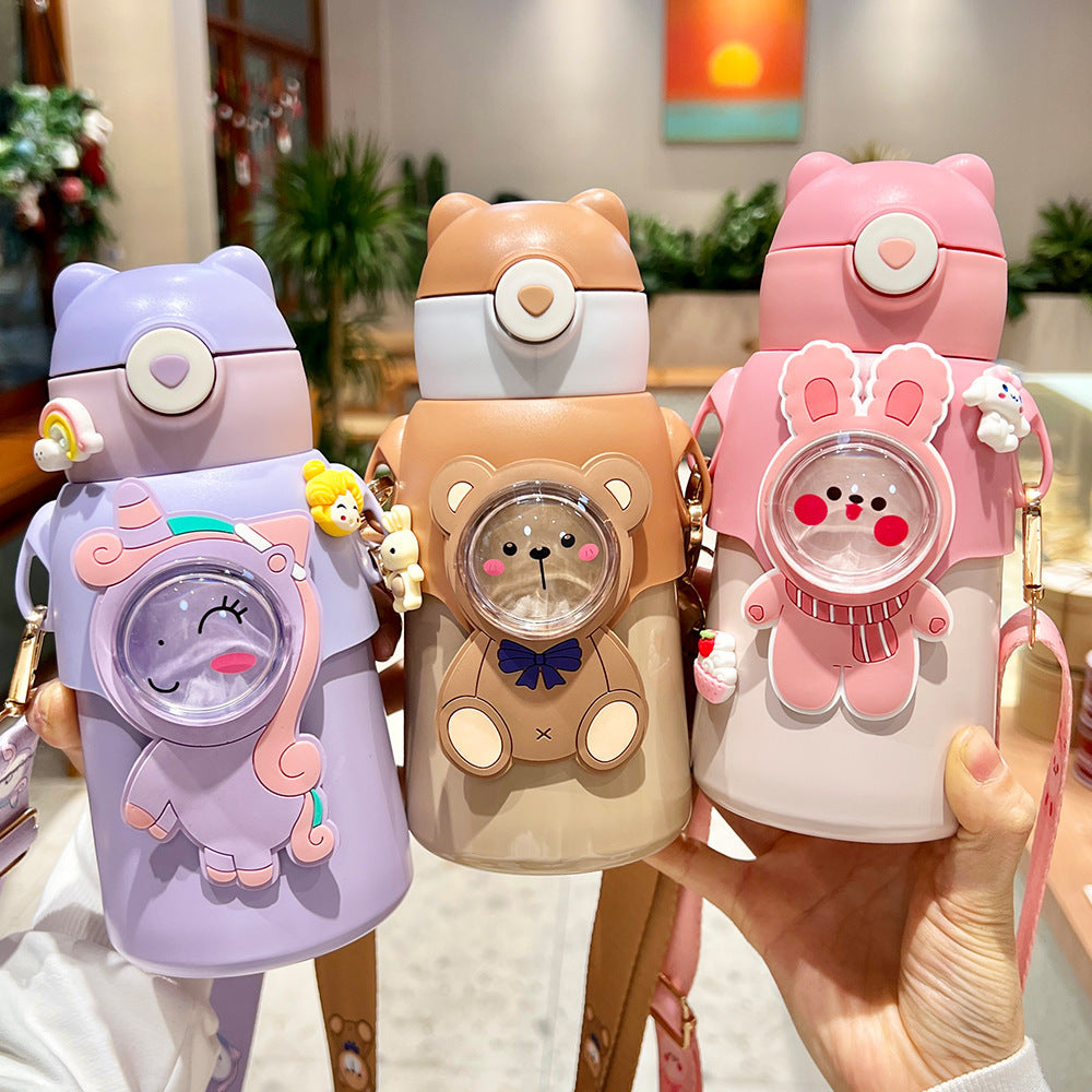 Termo con pajita para niños y niñas,especial para la escuela