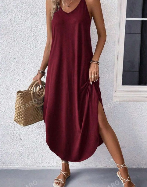 Vestido largo de color liso