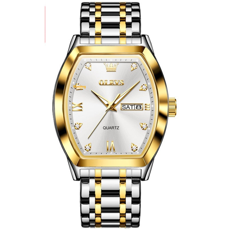 Reloj de cuarzo para hombre con forma de barril y esfera de acero