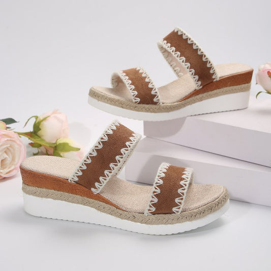 Sandalias de cuña tejidas con cuerda de cáñamo estilo étnico de verano para mujer
