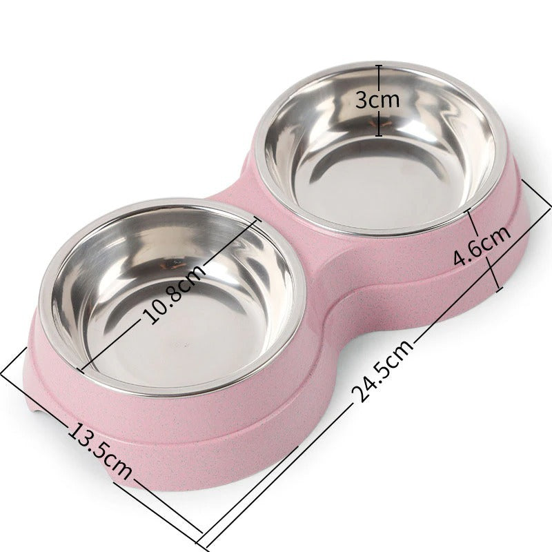 Plato doble de acero inoxidable para mascota