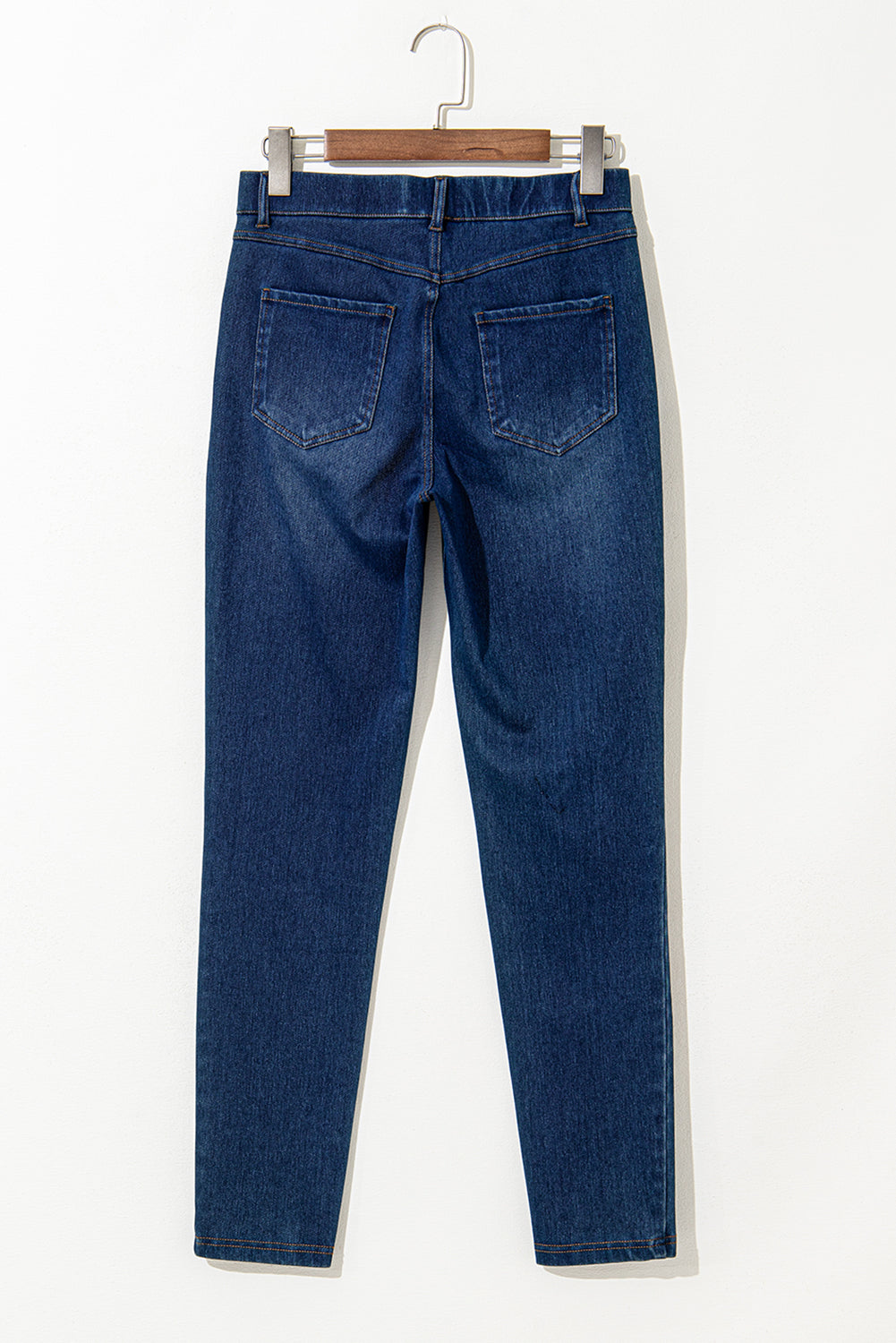 Pantalon de tejido elástico lavado con pierna recta y múltiples bolsillos en azul