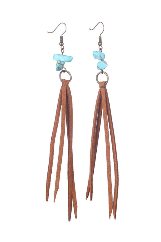 Pendientes colgantes con borlas de color turquesa marrón