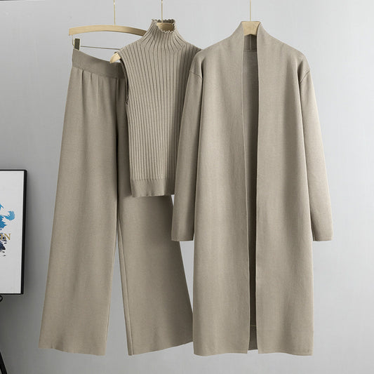 Conjunto de 3 piezas para mujer chaleco sin mangas cárdigan largo y pantalones anchos