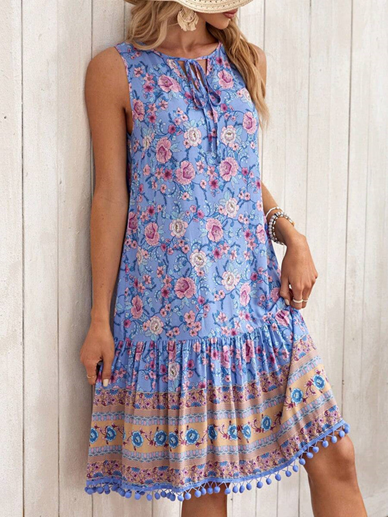 Vestido de cuello en V con estampado de rayón hilado