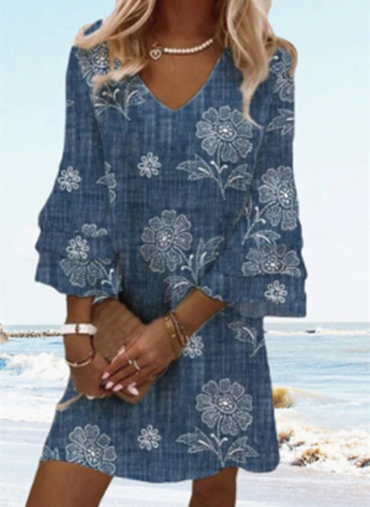 Vestido de manga corta con estampado para mujer