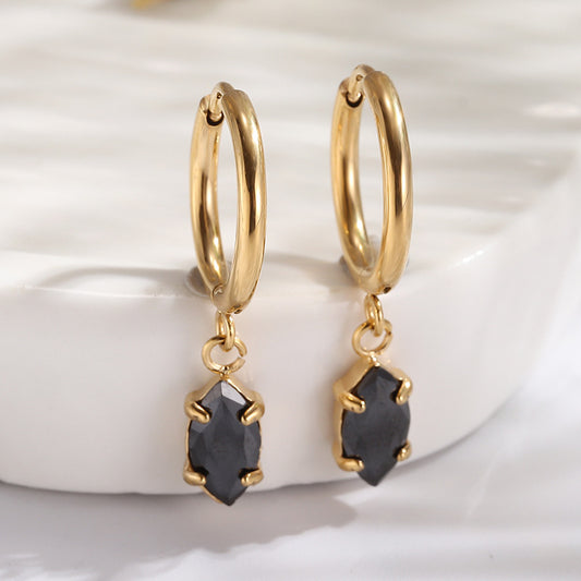 Pendientes de acero inoxidable con zirconias en forma de ojo de caballo
