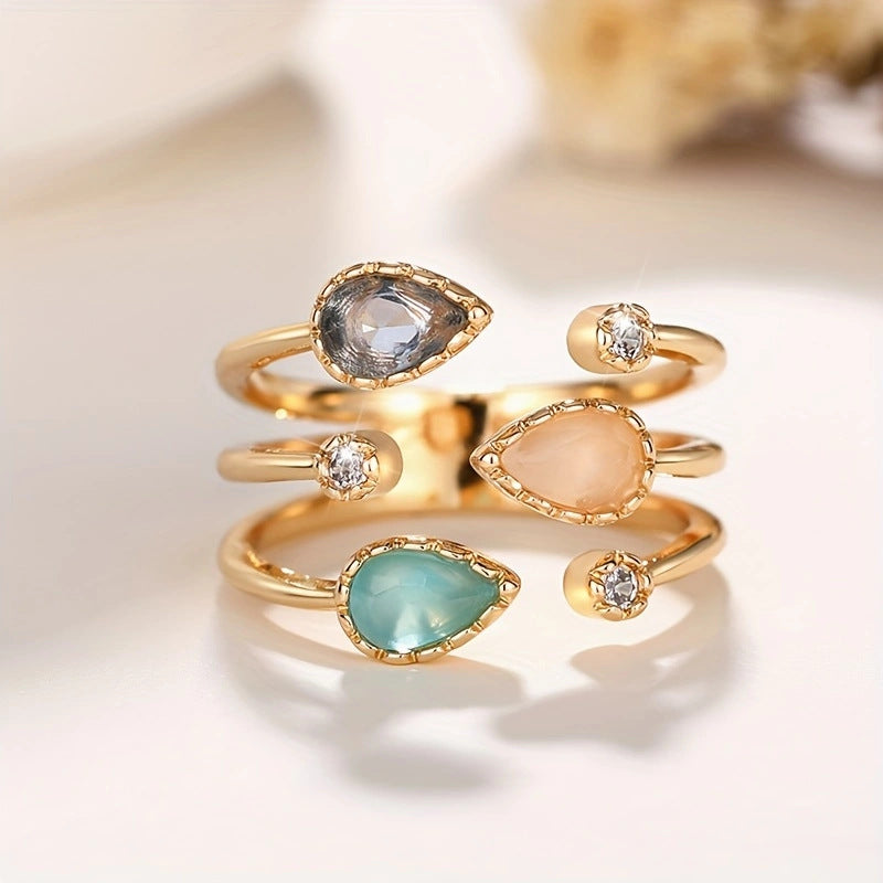 Anillo abierto irregular de estilo coreano en forma de gota