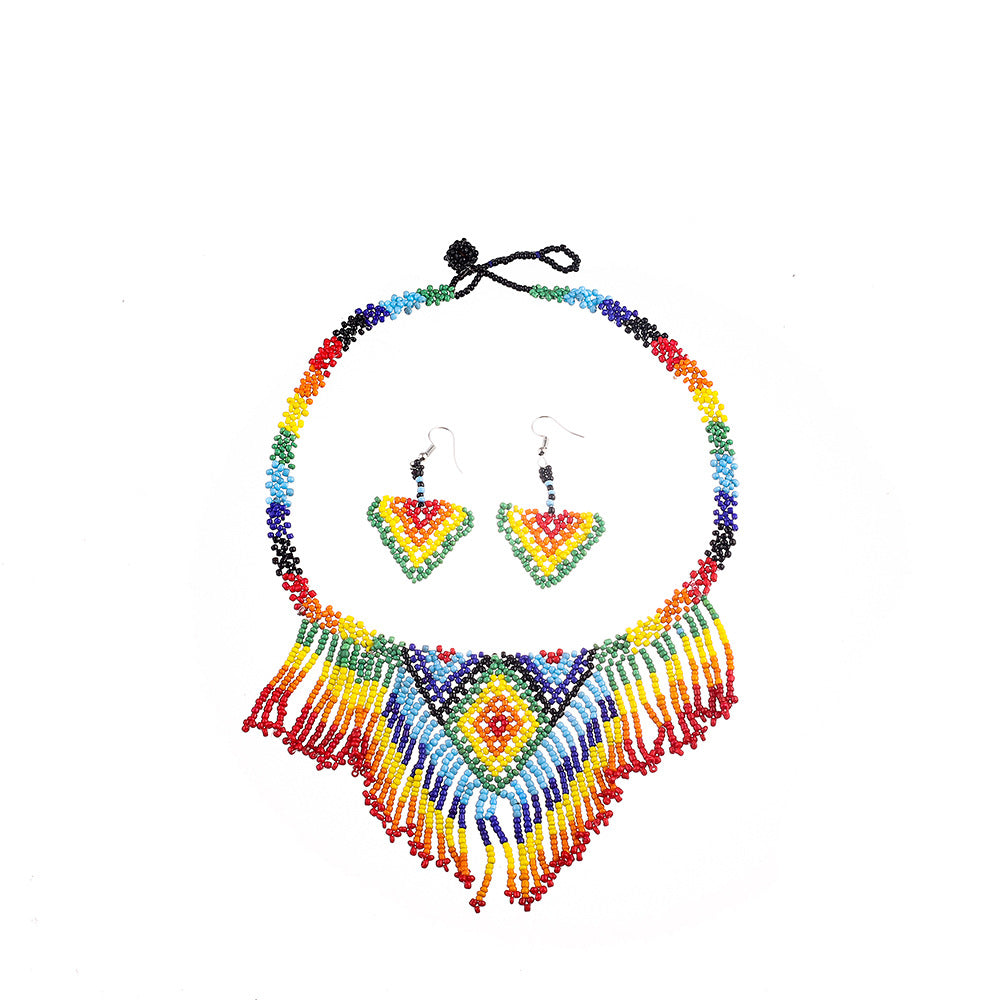 Collar de cuentas de semillas conjunto de tres piezas