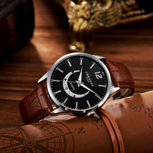 Reloj de cuarzo para hombre con correa de cuero genuino