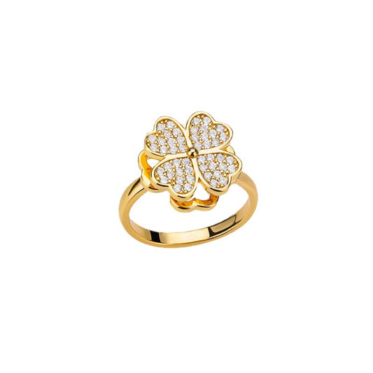 Anillos de flores giratorios con diamantes de imitación anillo antiansiedad