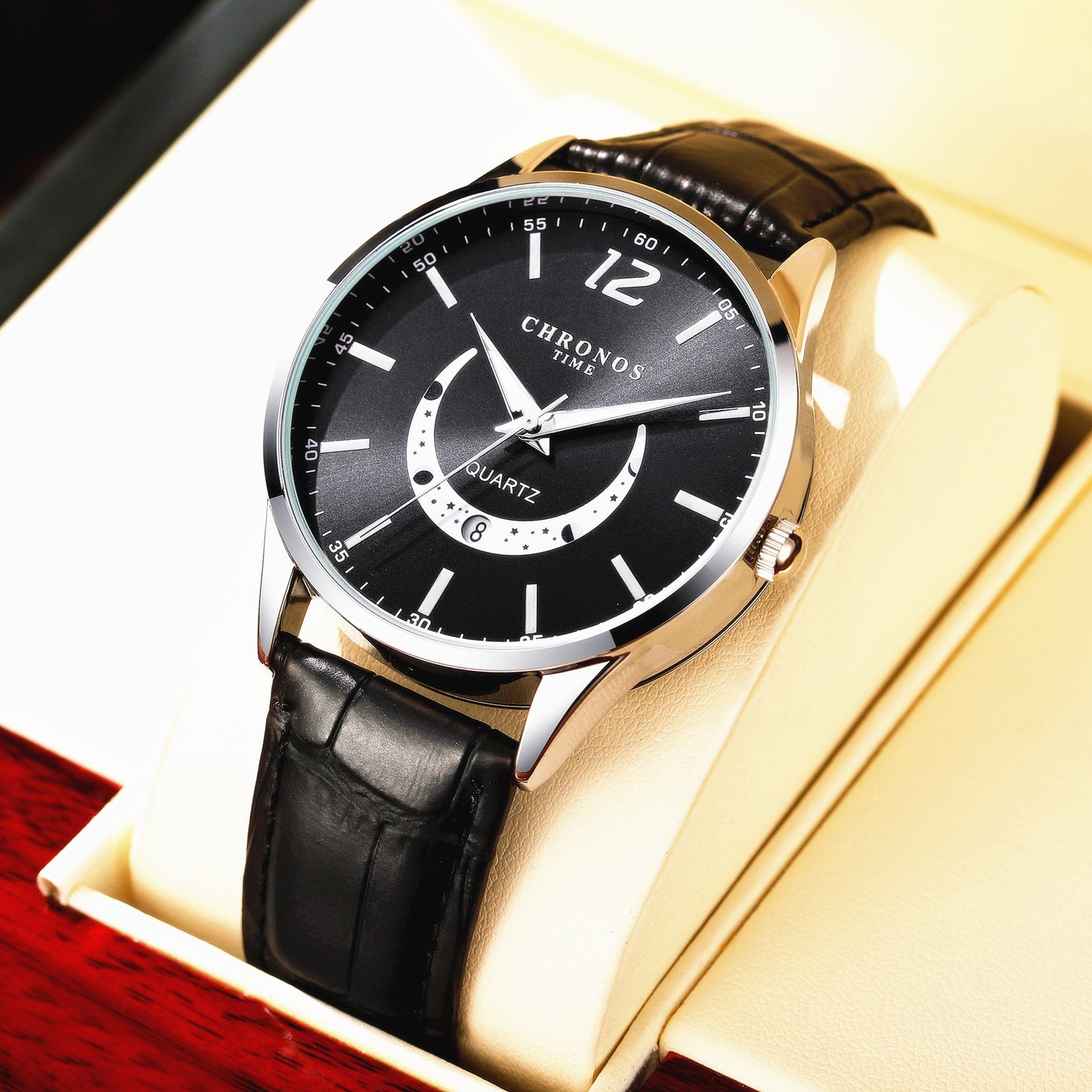Reloj de cuarzo para hombre con correa de cuero genuino
