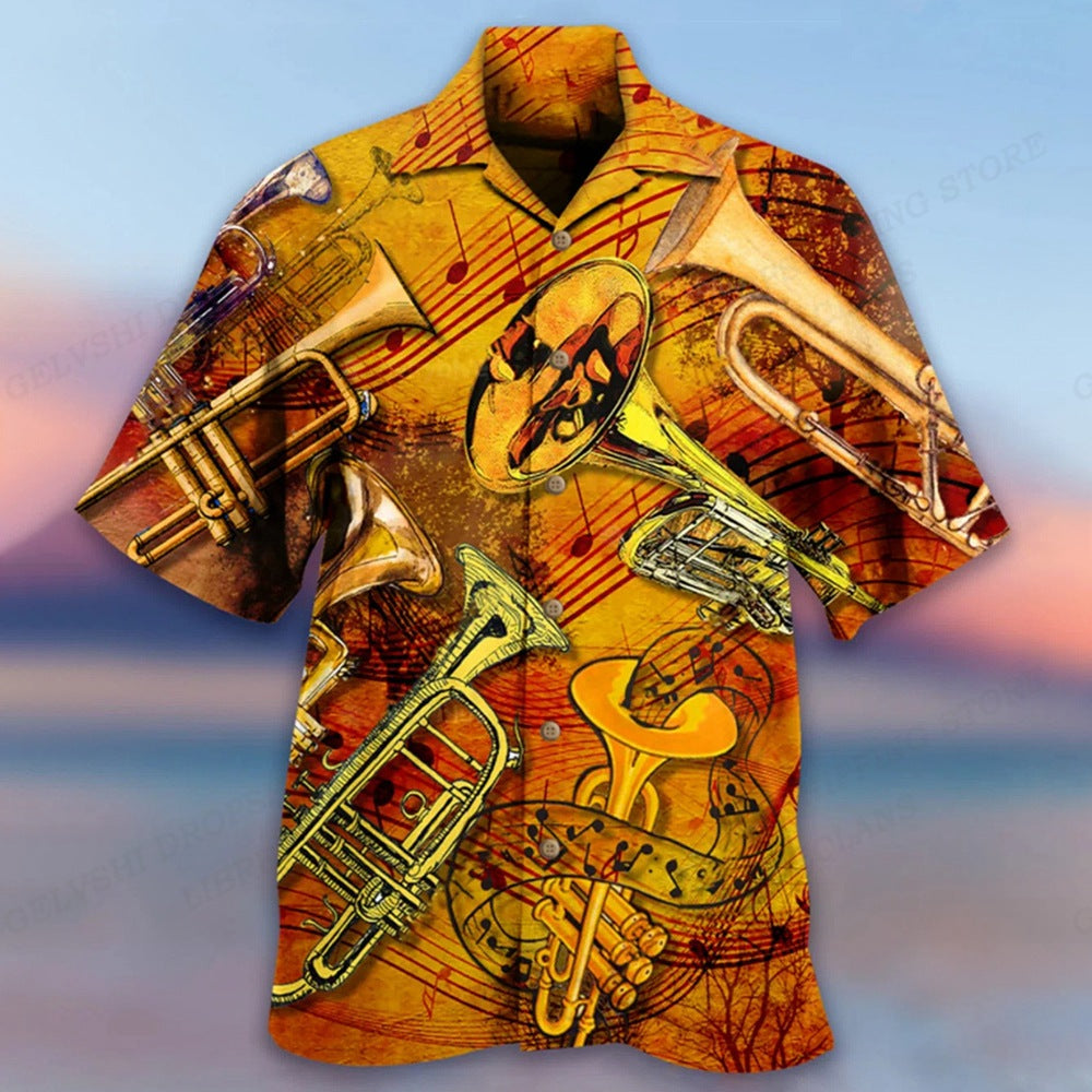 Men's summer short-sleeved shirt with fashionable print