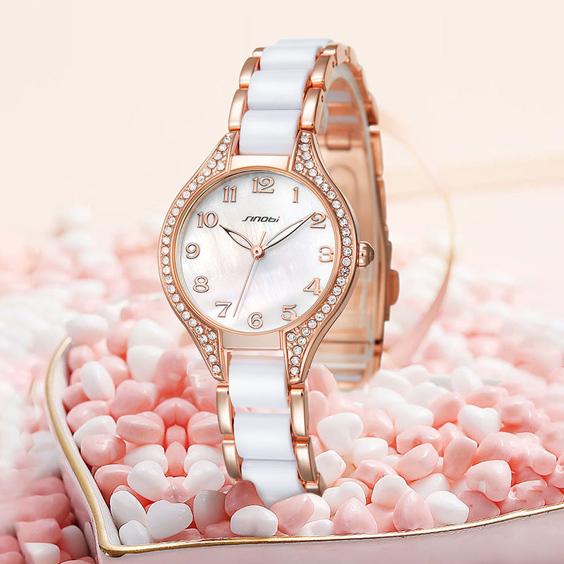 Reloj de cuarzo con correa de acero y diamantes para mujer resistente al agua