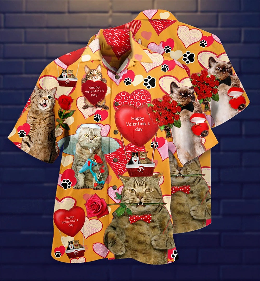 Men's summer short-sleeved shirt with fashionable print
