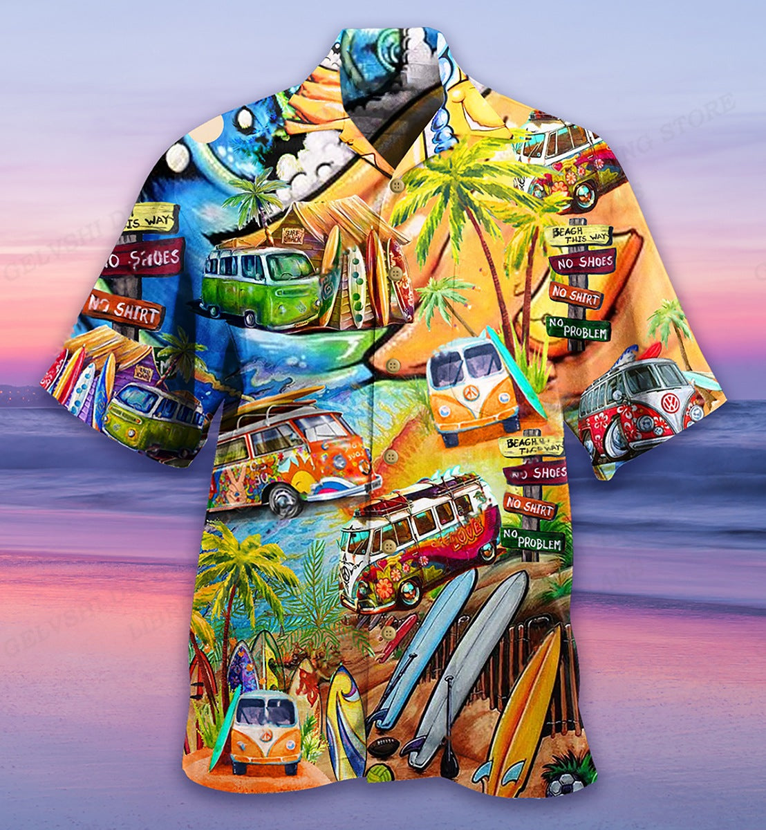 Men's summer short-sleeved shirt with fashionable print