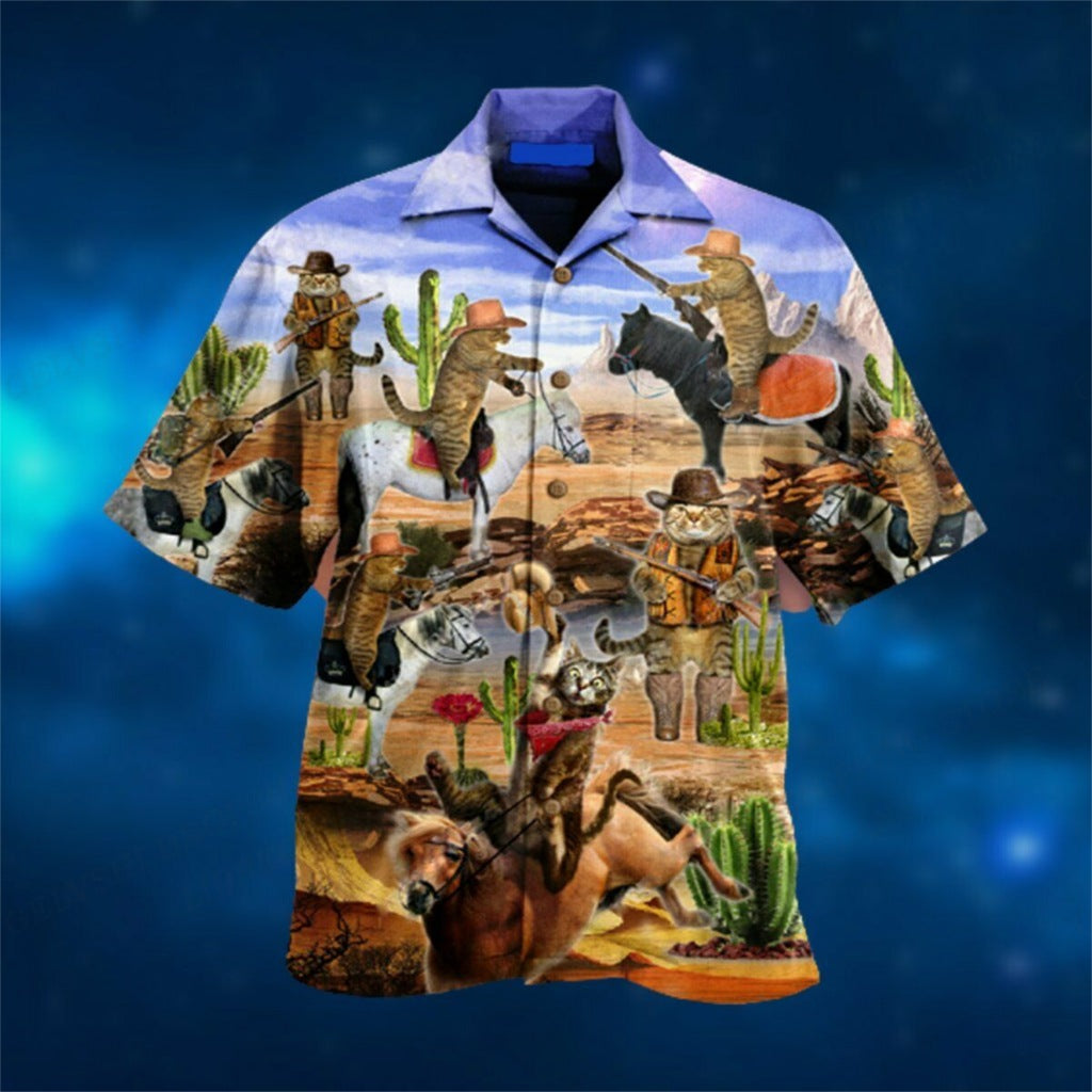 Men's summer short-sleeved shirt with fashionable print
