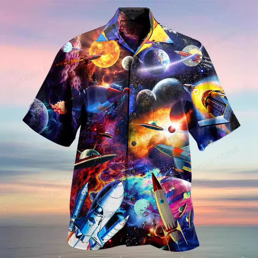Men's summer short-sleeved shirt with fashionable print