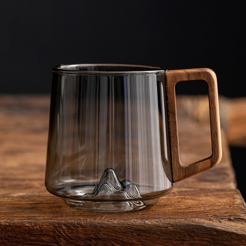 Vasos de cristal Guanshan con asa de madera