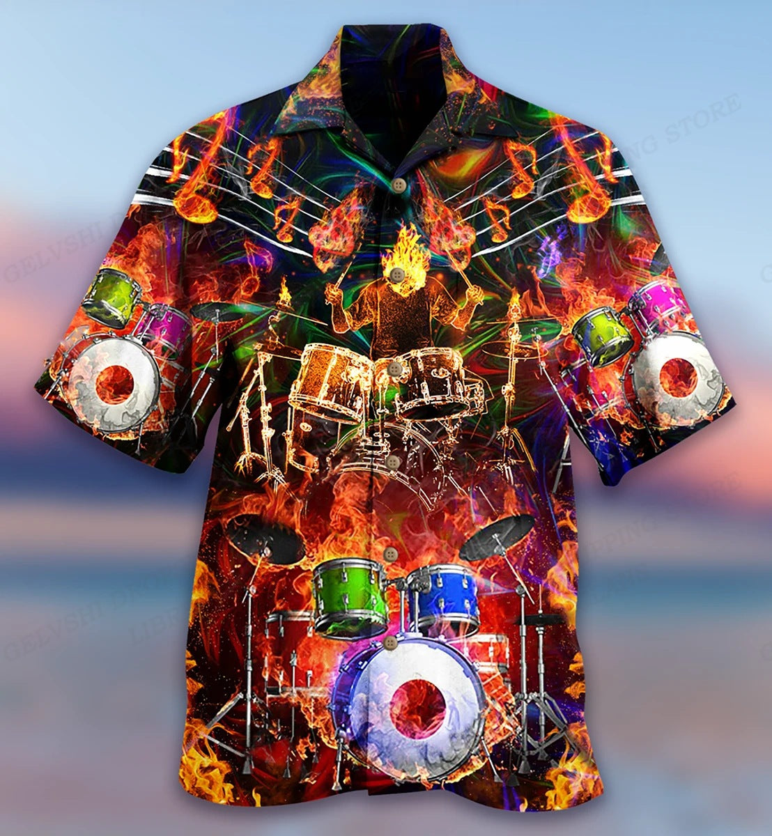 Men's summer short-sleeved shirt with fashionable print