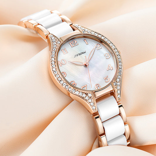 Reloj de cuarzo con correa de acero y diamantes para mujer resistente al agua