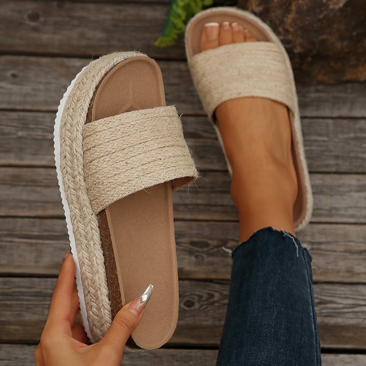 Sandalias de cuerda de cáñamo para mujer suela tipo muffin